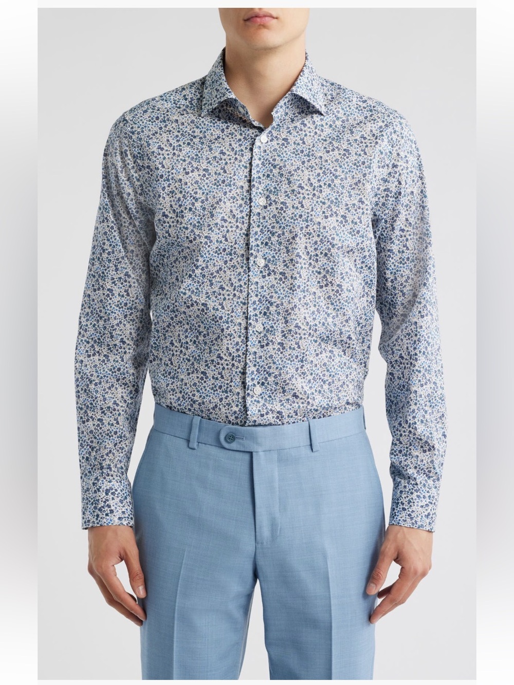 Jack Victor Laurendeau Floral Cotton Button Up Shirt Dress Shirt Blue XL NWT